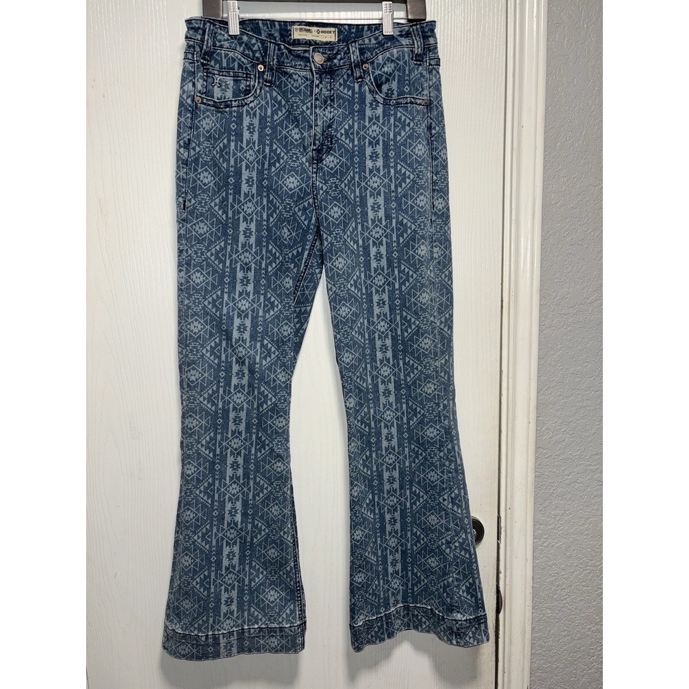 Rock & Roll Hooey Womens Blue Jeans 30x32 Southwest Aztec Print High Rise Trouse